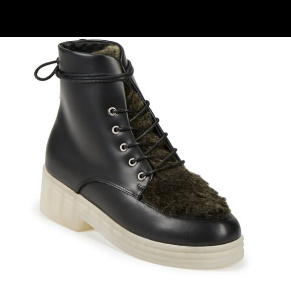 F-Troupe Women's Reversed Leather Fur Top Lace Up - Picture 1 of 4